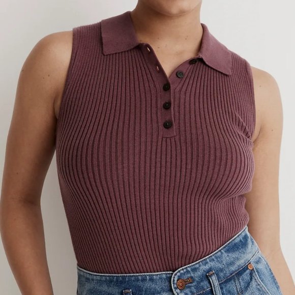 Madewell Owen Sleeveless Sweater Polo in Pressed Grape XXS - Picture 2 of 7